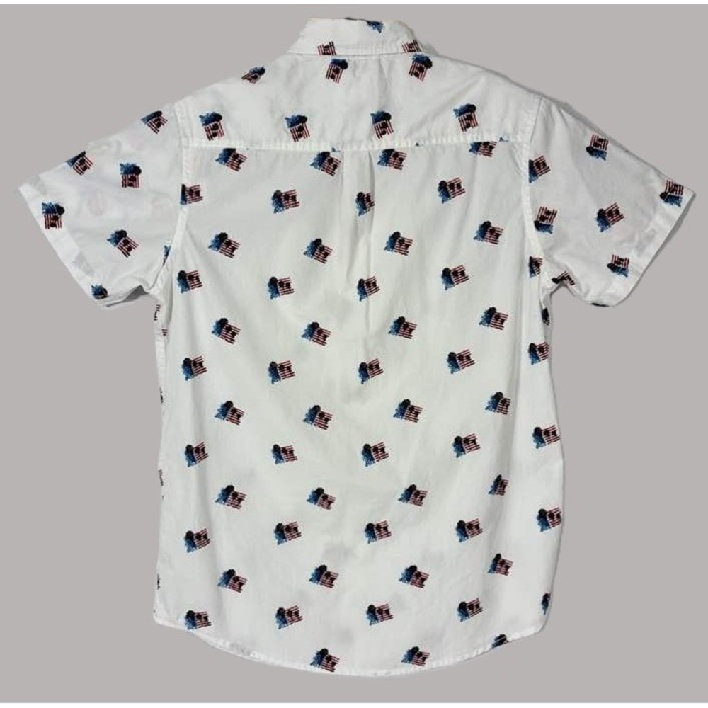 Free Planet Flag Print Button Up Shirt Small Americana Cotton‎ Summer Coastal - Picture 4 of 11